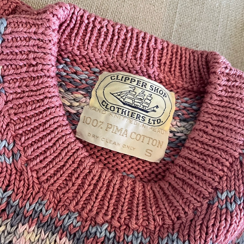 1980s Vintage Pink Cotton Patterned Sweater - Picture 6 of 9